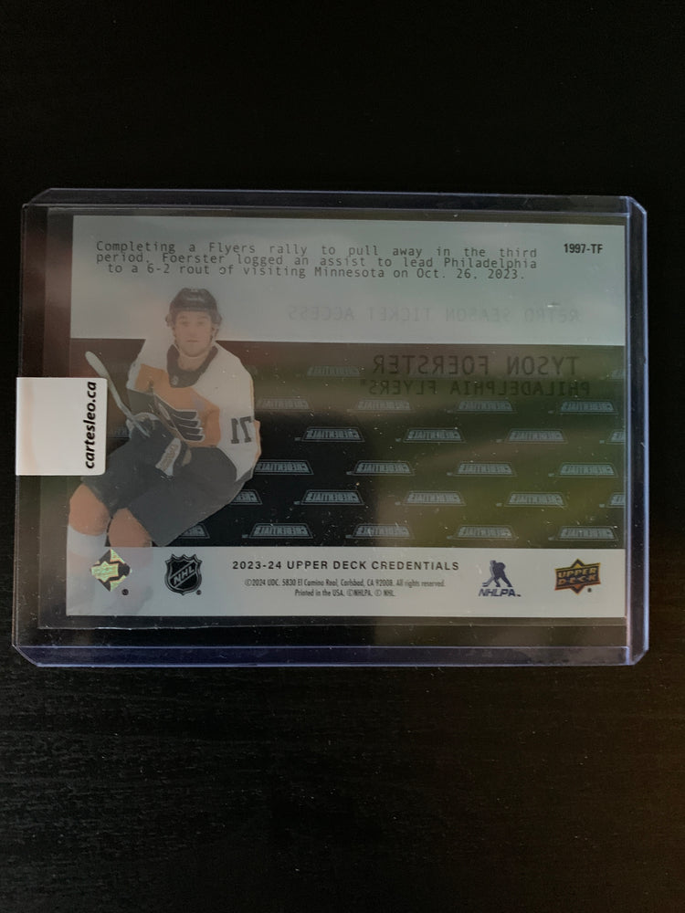 2023-24 UD CREDENTIALS Tyson Foerster 1997-TF RETRO SEASON TICKET ACCESS RC