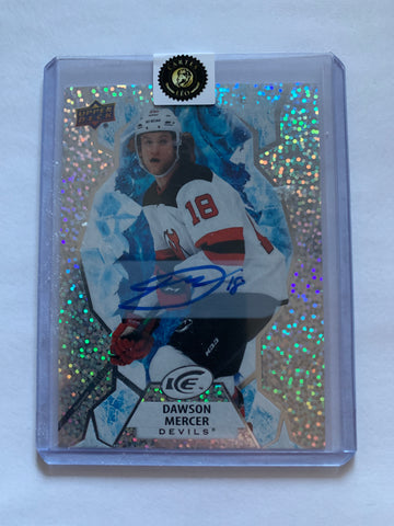 2021-22 UD Ice Dawson Mercer Rookie Auto White Snowflake #130 Devils Rookie RC