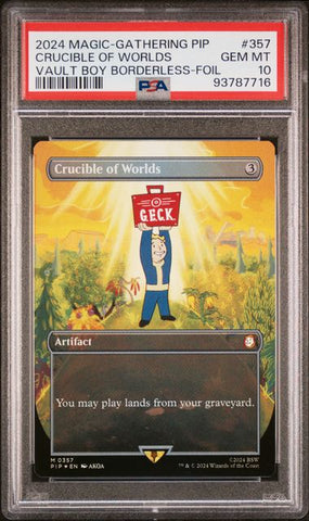 2024 MAGIC THE GATHERING FALLOUT 357 CRUCIBLE OF WORLDS VAULT BOY BORDERLESS-FOIL PSA 10 [93787716]