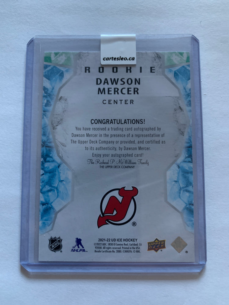 2021-22 UD Ice Dawson Mercer Rookie Auto White Snowflake #130 Devils Rookie RC