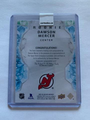 2021-22 UD Ice Dawson Mercer Rookie Auto White Snowflake #130 Devils Rookie RC