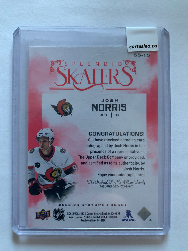 2022-23 STATURE JOSH NORRIS #SS-15 SPLENDID SKATERS AUTO 1/5 RED