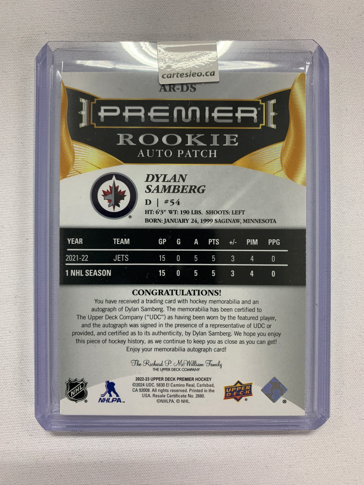 2022-23 PREMIER DYLAN SAMBERG ROOKIE AUTO PATCH 56/65 #AR-DS