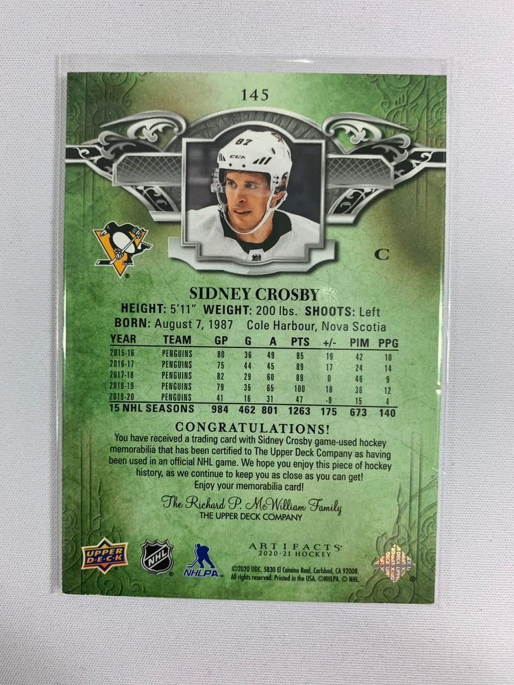 2020-21 Artifacts SIDNEY CROSBY DUAL JERSEY BLACK/GOLD #145 PITTSBURGH