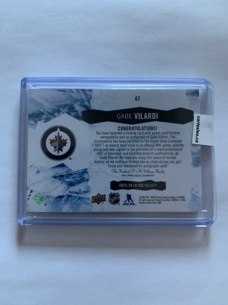 2023-24 UD ICE PATCH AUTO GABE VILARDI 3/49 # 47 WINNIPEG JETS