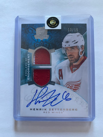 2008-09 THE CUP HENRIK ZETTERBERG DUAL PATCH AUTO #EE-HZ 13/15