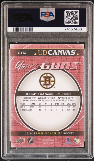 2021 Upper Deck UD Canvas Young Guns Jeremy Swayman PSA 10 [74157466] Rookie RC