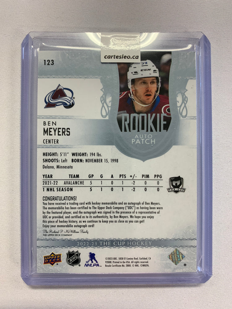 2022-23 Upper Deck The Cup Hockey Ben Meyers Rookie AUTO Patch 222/249