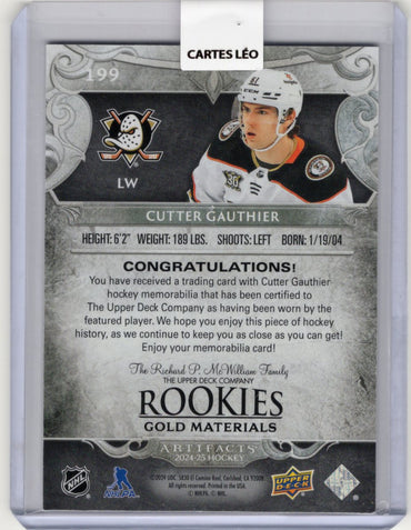 2024-25 UD ARTIFACTS CUTTER GAUTHIER ROOKIES 177/499 GOLD #199