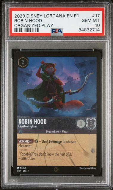 2023 DISNEY LORCANA EN P1 ROBIN HOOD ORGANIZED PLAY #17 PSA 10 [84832714]