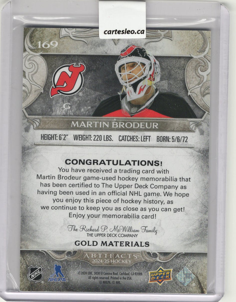 2024-25 UD ARTIFACTS MARTIN BRODEUR 59/99 GOLD MATERIALS #169