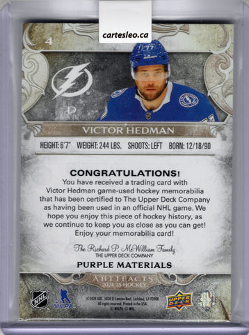 2024-25 UD ARTIFACTS VICTOR HEDMAN 18/25 PURPLE MATERIALS #4