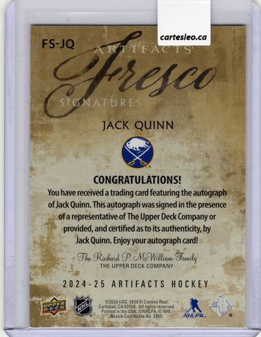 2024-25 UD ARTIFACTS JACK QUINN Fresco Signatures #FS-JQ