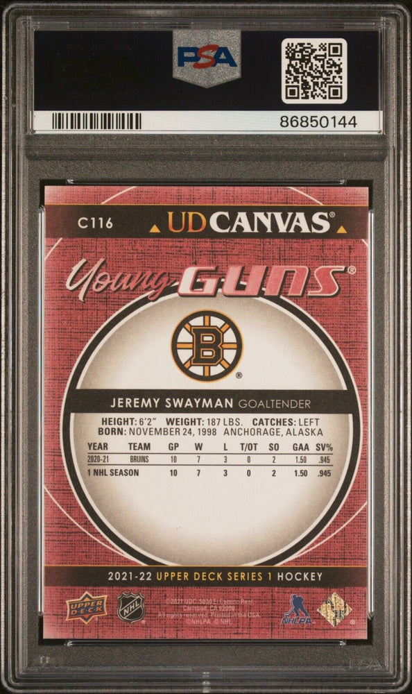 2021 Upper Deck UD Canvas Young Guns Jeremy Swayman PSA 10 [86850114] Rookie RC