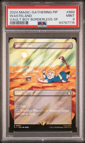 2024 MAGIC THE GATHERING FALLOUT 889 WASTELAND VAULT BOY BORDERLESS-SURGE FOIL PSA 9 [93787715]