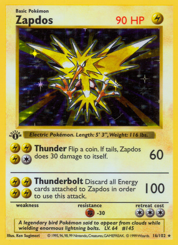 Zapdos (16/102) (Shadowless) [Ensemble de base 1ère édition] 