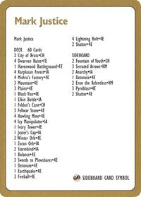 Carte de decklist Mark Justice 1996 [Decks de championnat du monde] 