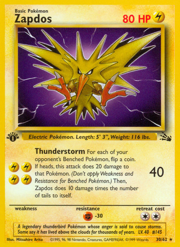 Zapdos (30/62) [Fossil 1ère édition] 