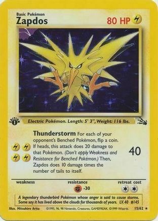 Zapdos (15/62) (Cosmos Holo) [Fossil 1ère édition] 